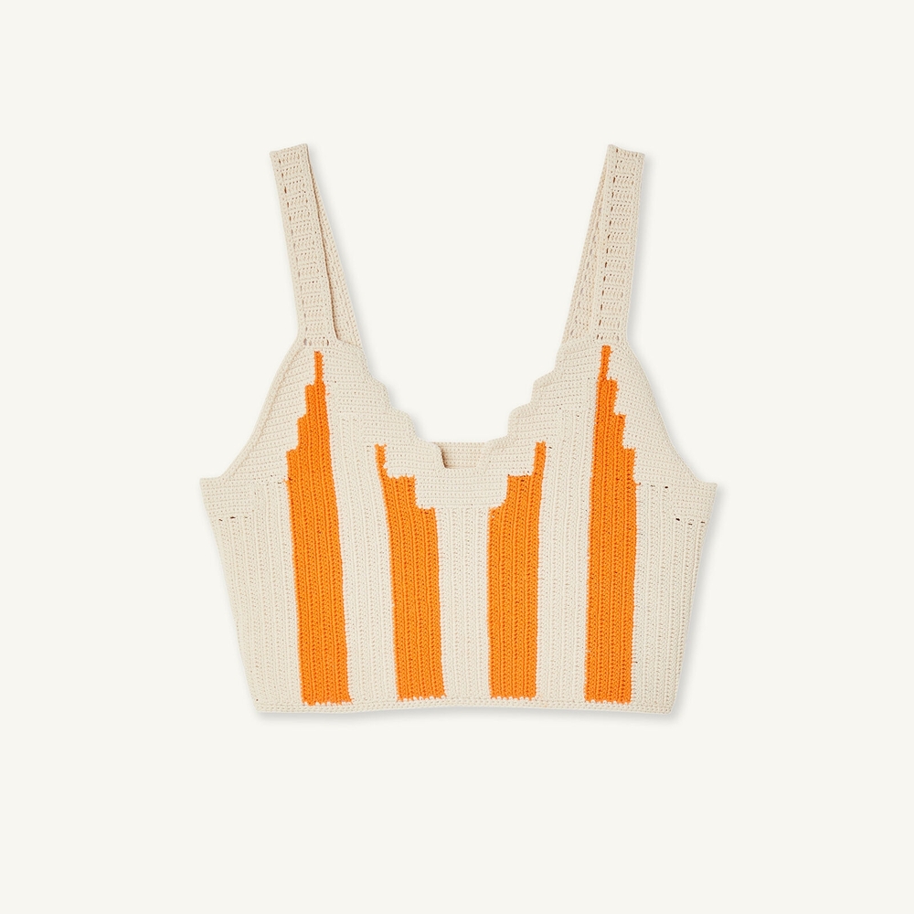 Sandro Cropped Knit Tank Top in Cream and Orange